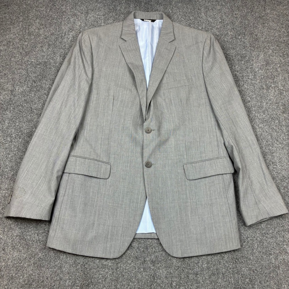 Banana Republic Mens 42R Tailored Fit Grey Glen Check 100% Wool Blazer Jacket